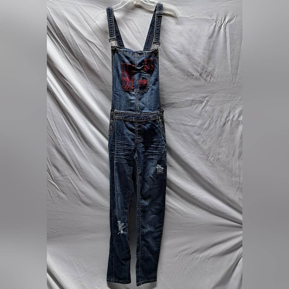 Rue 21 Front Overall Jeans Plaid Low back waist 13/14